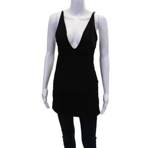 Area Womens Textured V-neck Sleeveless Lined Fitted Tank Top Black Size M